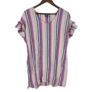 Chelsea & Theodore Linen & Rayon Stripe Beach Cover Up Mini Dress